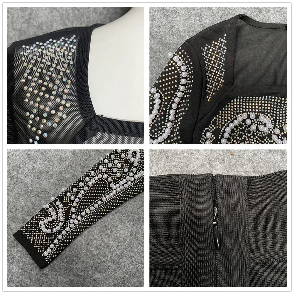 2 Piece Set Beading Sexy Top Bandage Skirt Two Piece Sets Suits