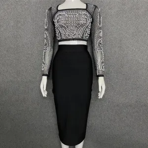 2 Piece Set Beading Sexy Top Bandage Skirt Two Piece Sets Suits