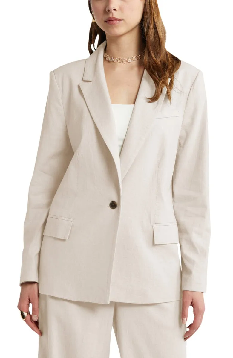 2 Piece Spring Summer Casual Single Buttons Women's Linen Suit (Blazer Pants)