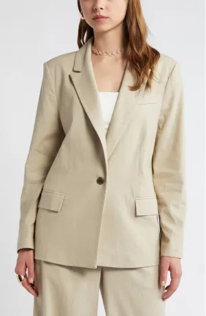 2 Piece Spring Summer Casual Single Buttons Women's Linen Suit (Blazer Pants)