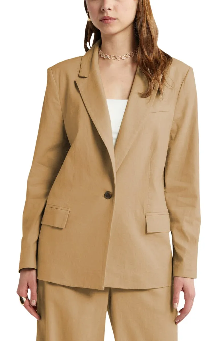 2 Piece Spring Summer Casual Single Buttons Women's Linen Suit (Blazer Pants)
