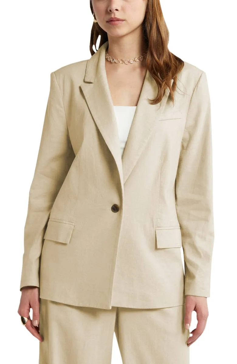 2 Piece Spring Summer Casual Single Buttons Women's Linen Suit (Blazer Pants)