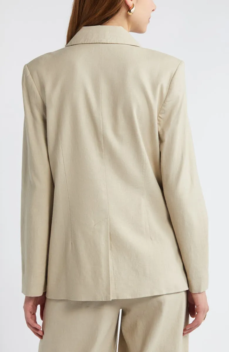 2 Piece Spring Summer Casual Single Buttons Women's Linen Suit (Blazer Pants)