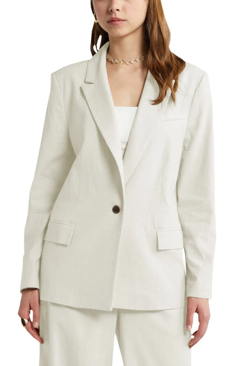 2 Piece Spring Summer Casual Single Buttons Women's Linen Suit (Blazer Pants)