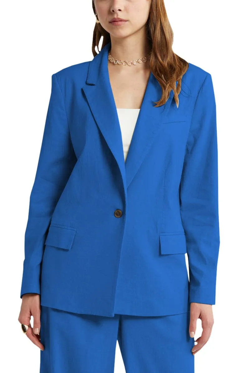 2 Piece Spring Summer Casual Single Buttons Women's Linen Suit (Blazer Pants)