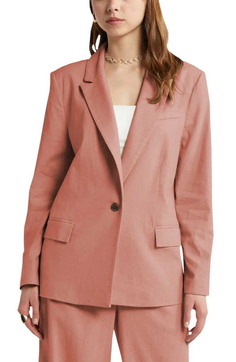 2 Piece Spring Summer Casual Single Buttons Women's Linen Suit (Blazer Pants)