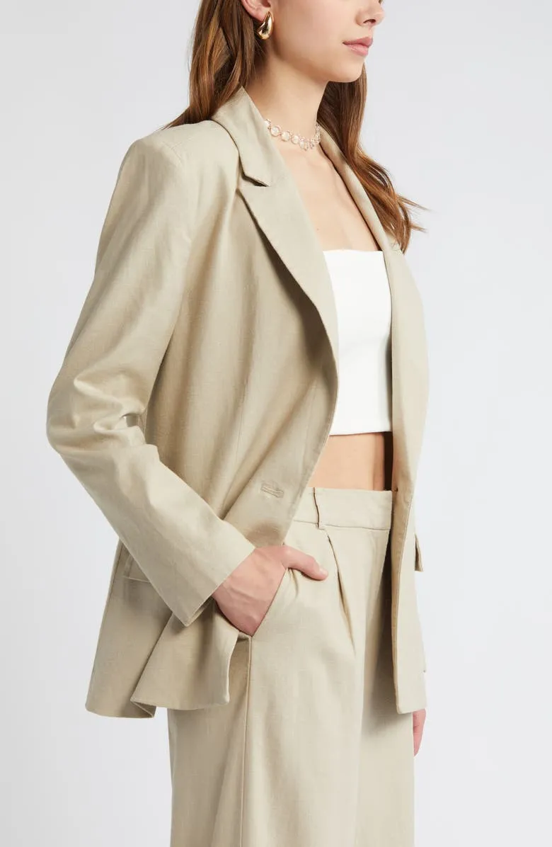 2 Piece Spring Summer Casual Single Buttons Women's Linen Suit (Blazer Pants)