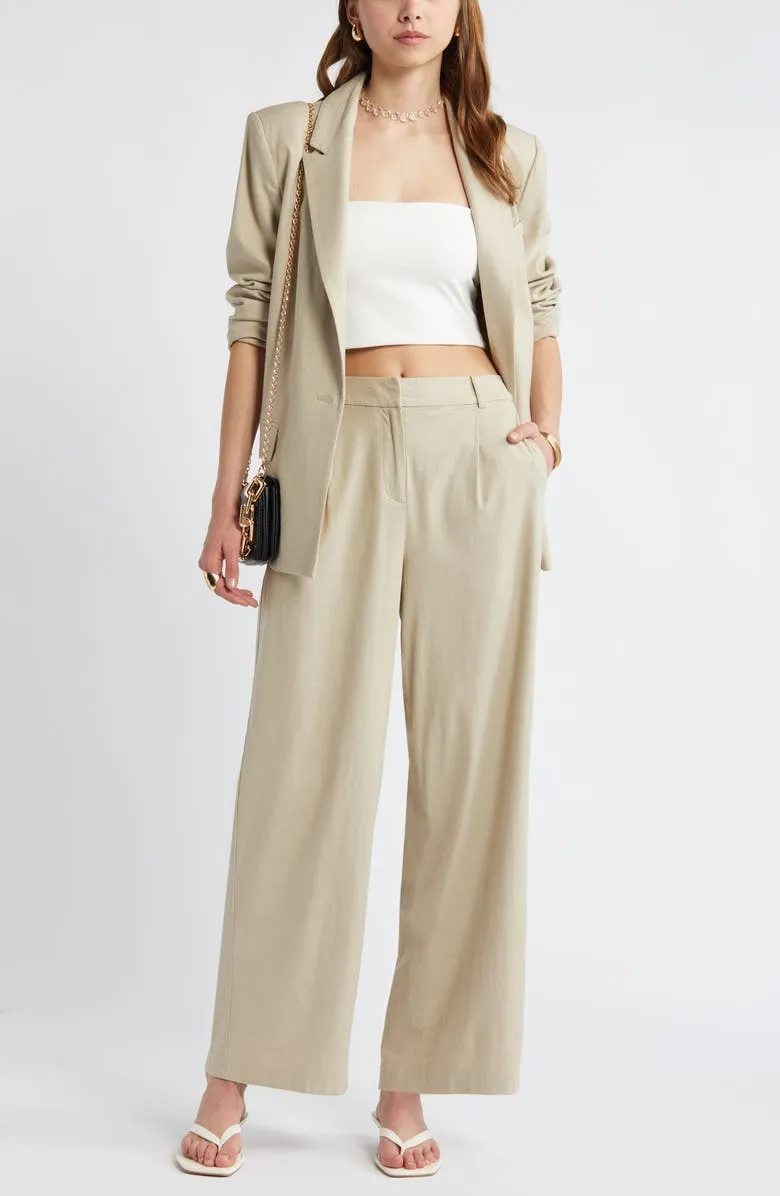 2 Piece Spring Summer Casual Single Buttons Women's Linen Suit (Blazer Pants)