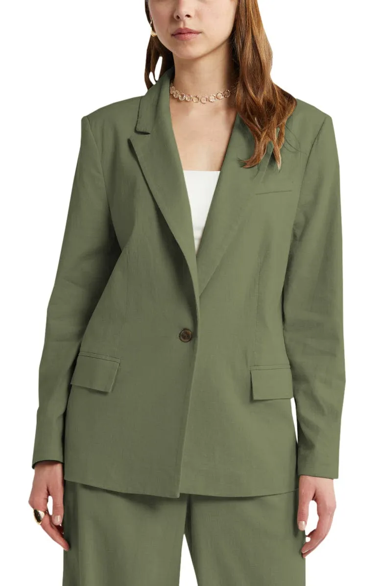 2 Piece Spring Summer Casual Single Buttons Women's Linen Suit (Blazer Pants)