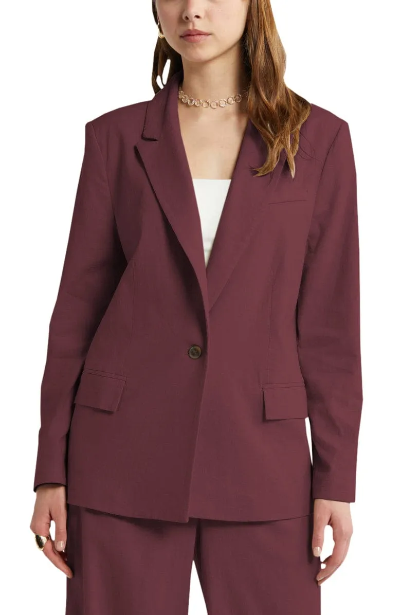 2 Piece Spring Summer Casual Single Buttons Women's Linen Suit (Blazer Pants)