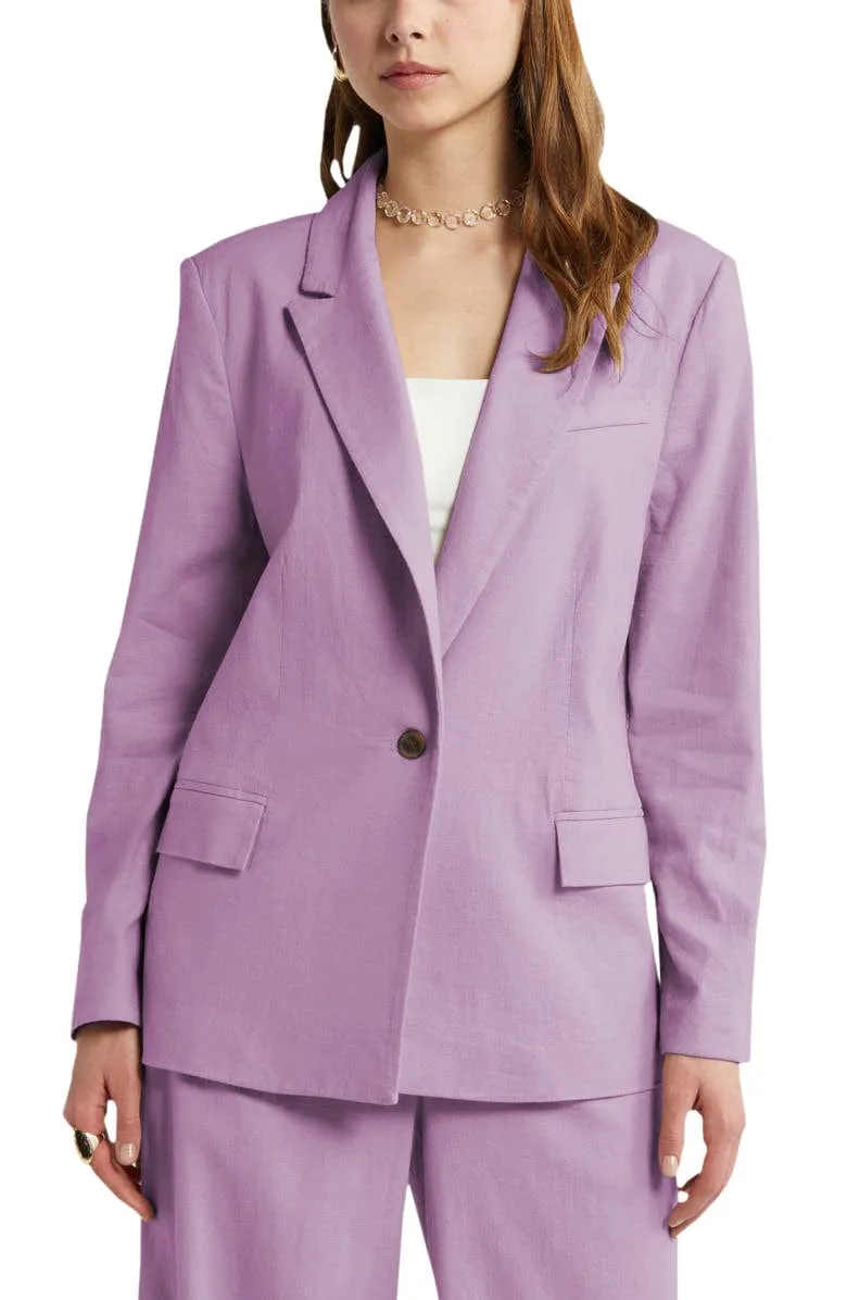 2 Piece Spring Summer Casual Single Buttons Women's Linen Suit (Blazer Pants)