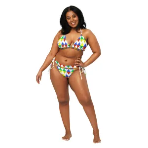 African Tribal Print Recycled String Bikini - South Africa/White