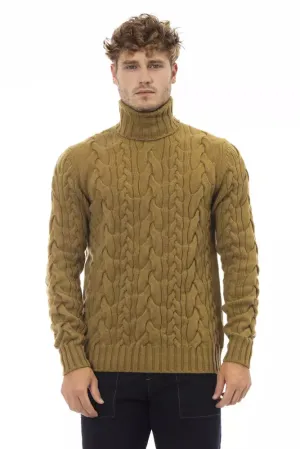 Alpha Studio Brown Wool Men Sweater Turtleneck