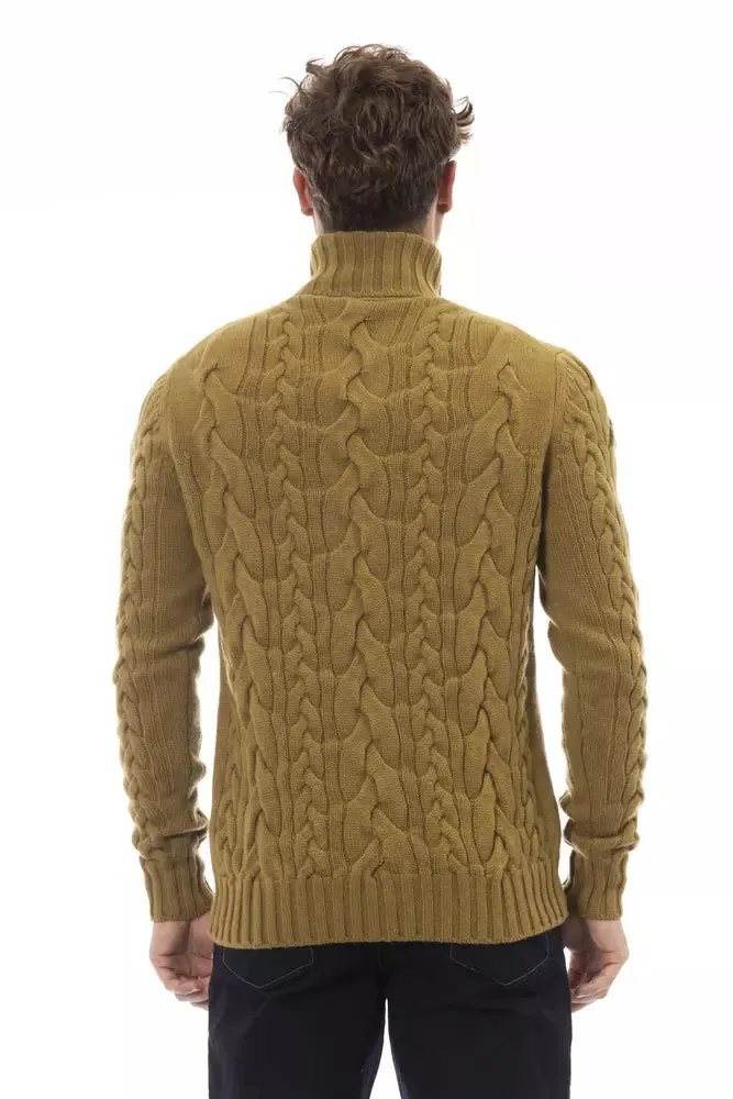 Alpha Studio Brown Wool Men Sweater Turtleneck