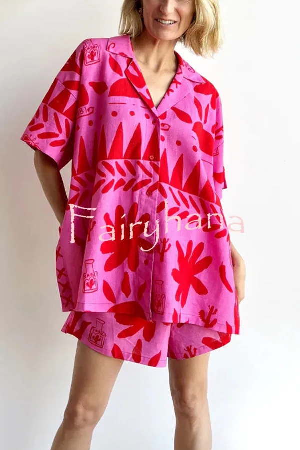 Altos Unique Printed Pocket Shirt and Elastic Waist Shorts Set