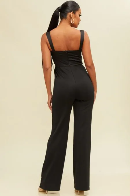 AMINA SWEETHEART SATIN BLACK JUMPSUIT