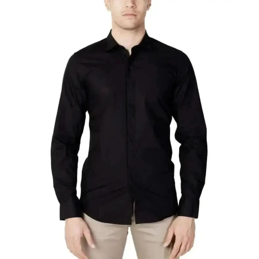 Antony Morato Men's Classic Black Cotton Long Sleeve Shirt