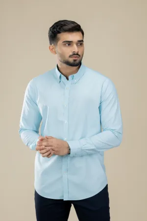 Aqua Blue Washed Oxford Long Sleeve Shirt