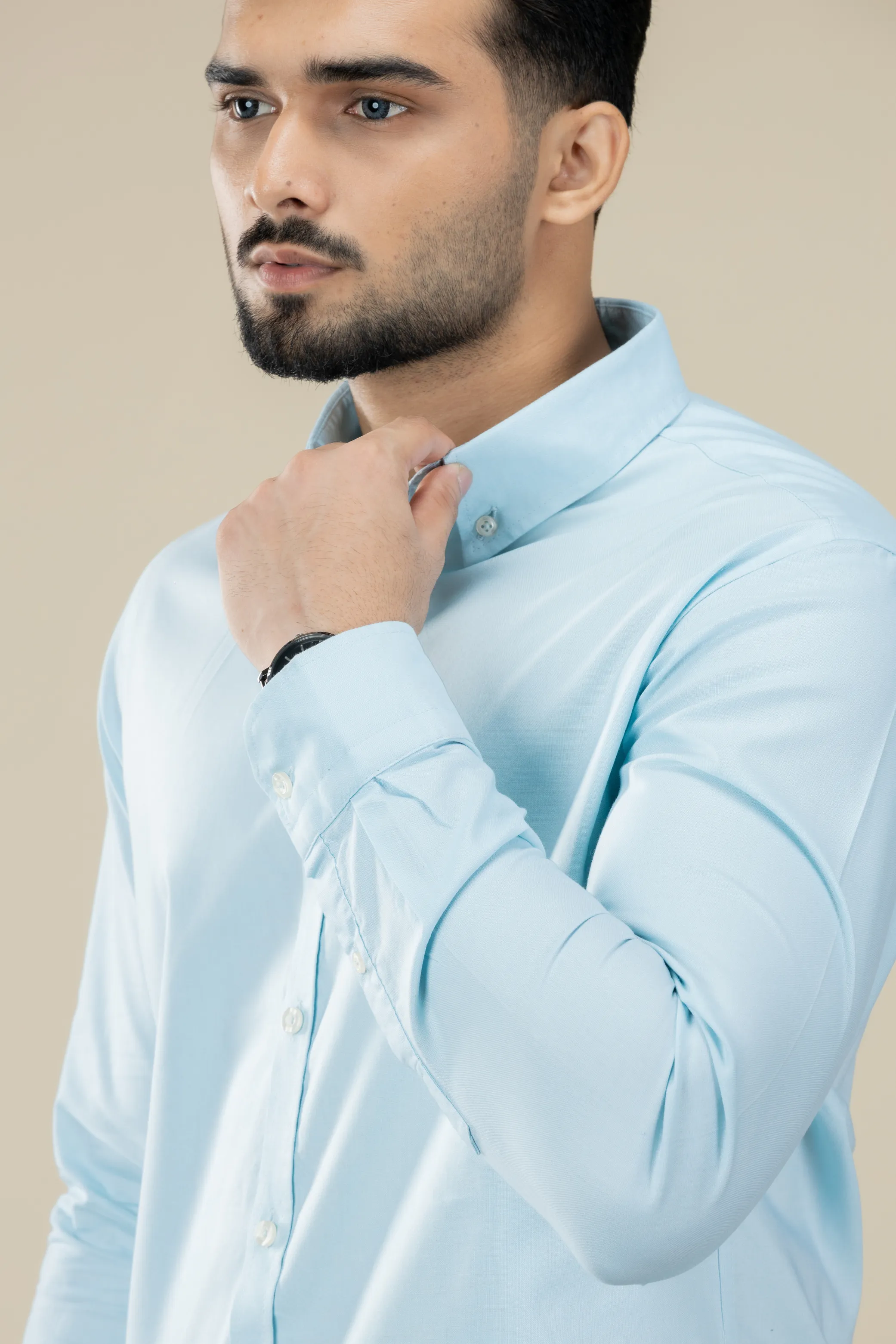 Aqua Blue Washed Oxford Long Sleeve Shirt