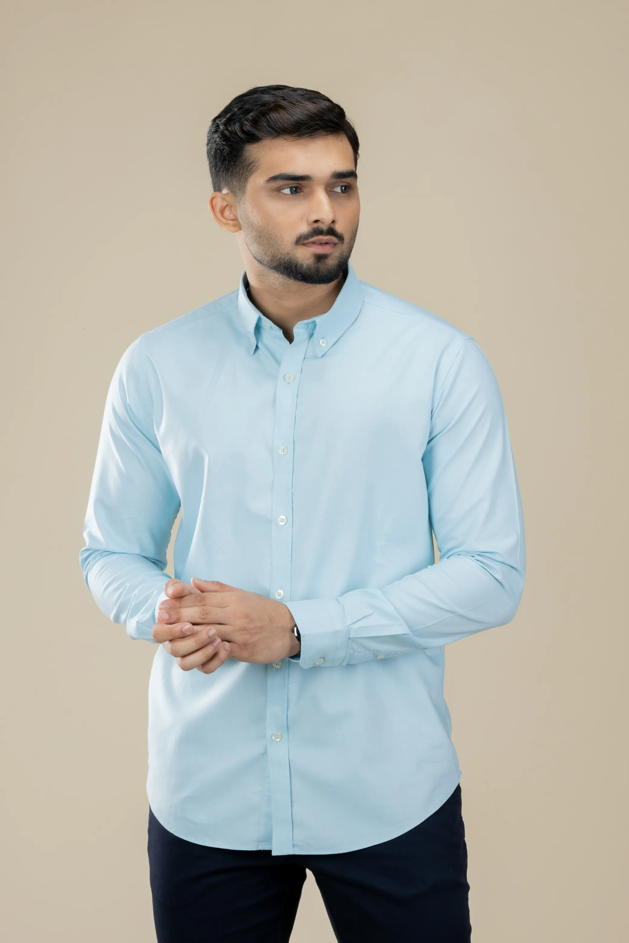 Aqua Blue Washed Oxford Long Sleeve Shirt