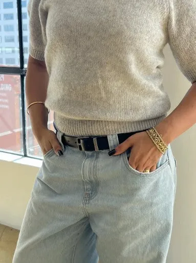 Aria Short Sleeve Cashmere Sweater In Mist