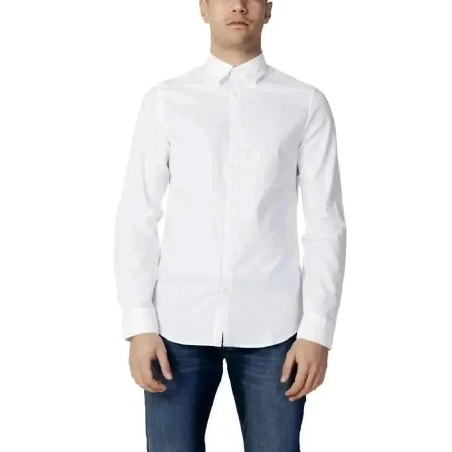 Armani Exchange Men's Light Blue Long Classic Cotton Shirt