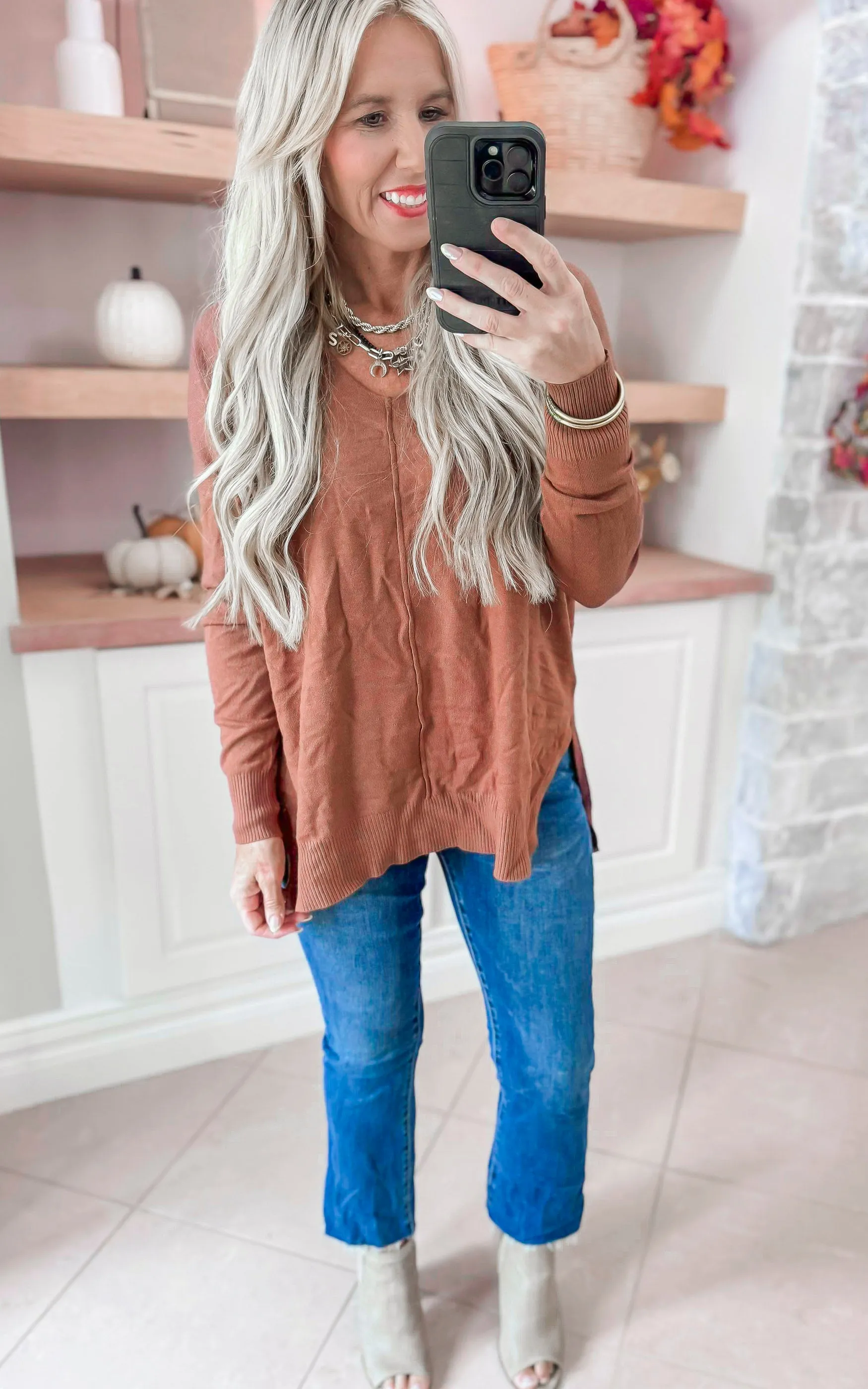 August Breeze Hi Low V-Neck Sweater** - Final Sale