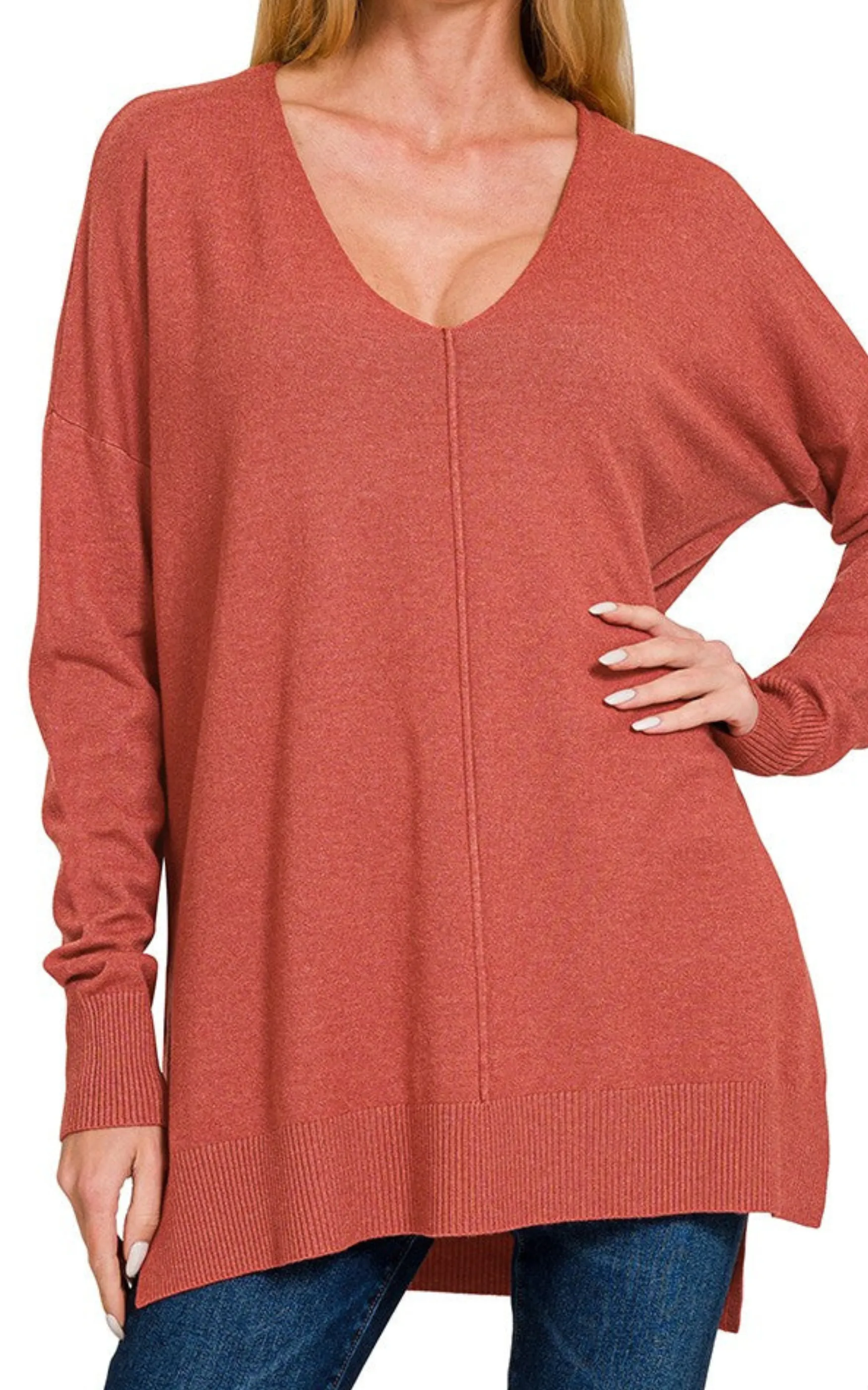 August Breeze Hi Low V-Neck Sweater** - Final Sale