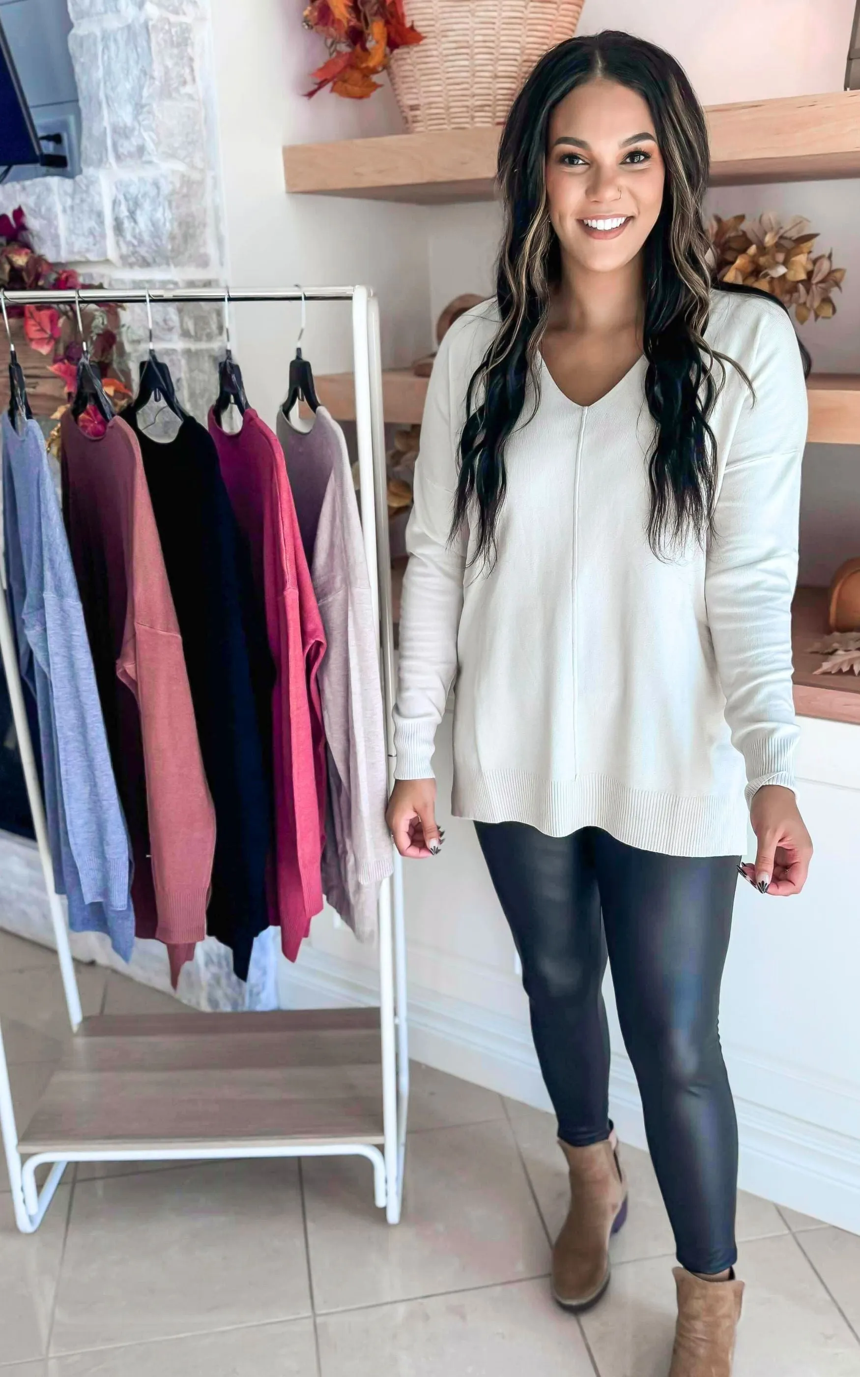 August Breeze Hi Low V-Neck Sweater** - Final Sale