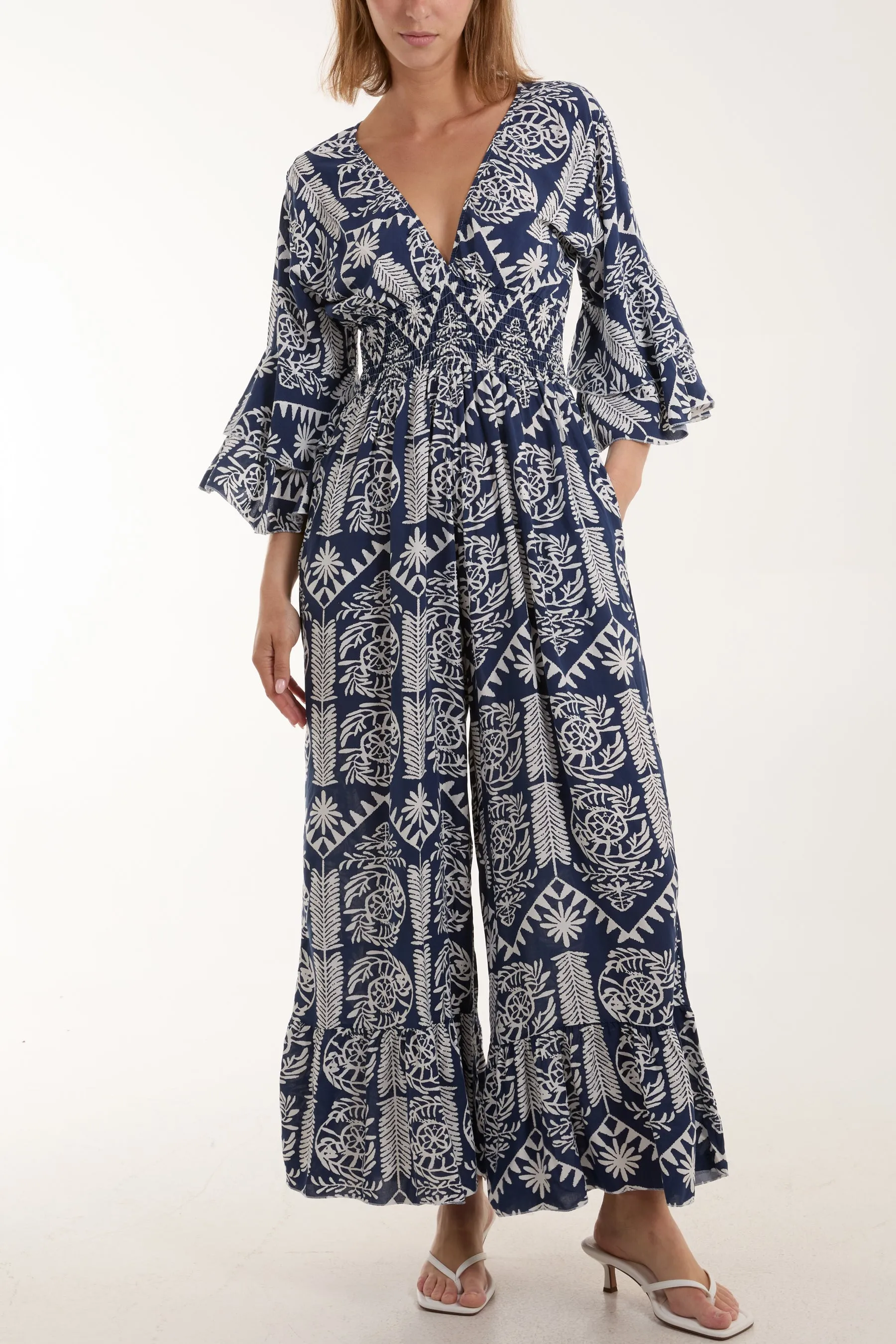 Baroque Shirred Bodice Jumpsuit
