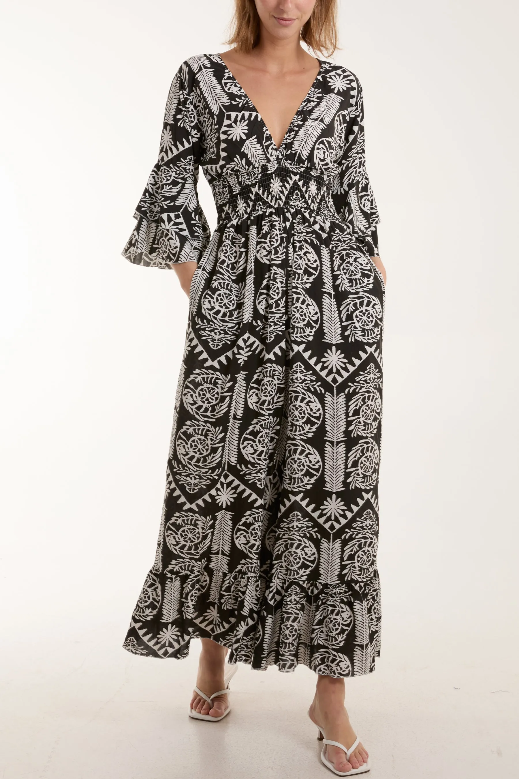 Baroque Shirred Bodice Jumpsuit
