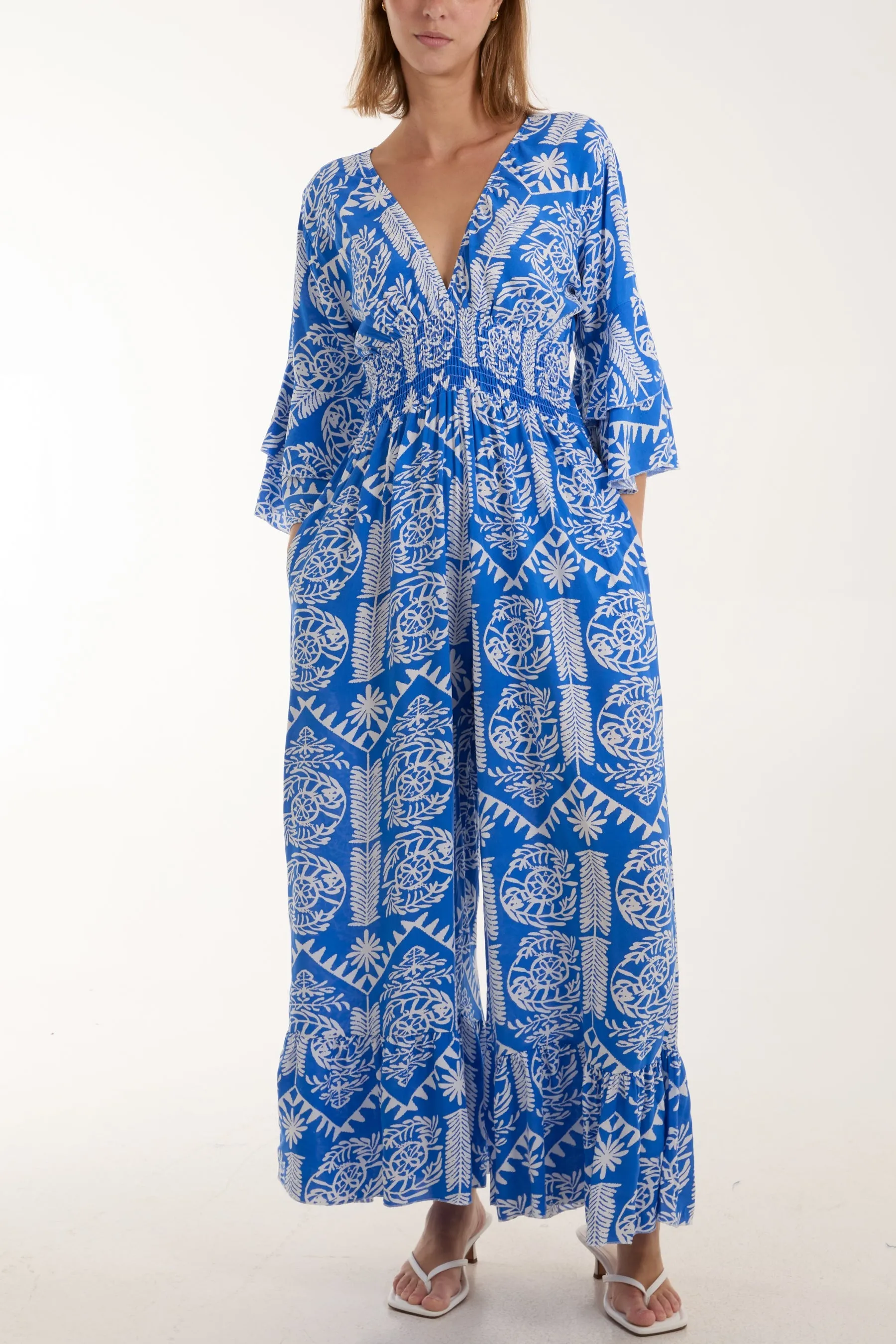 Baroque Shirred Bodice Jumpsuit