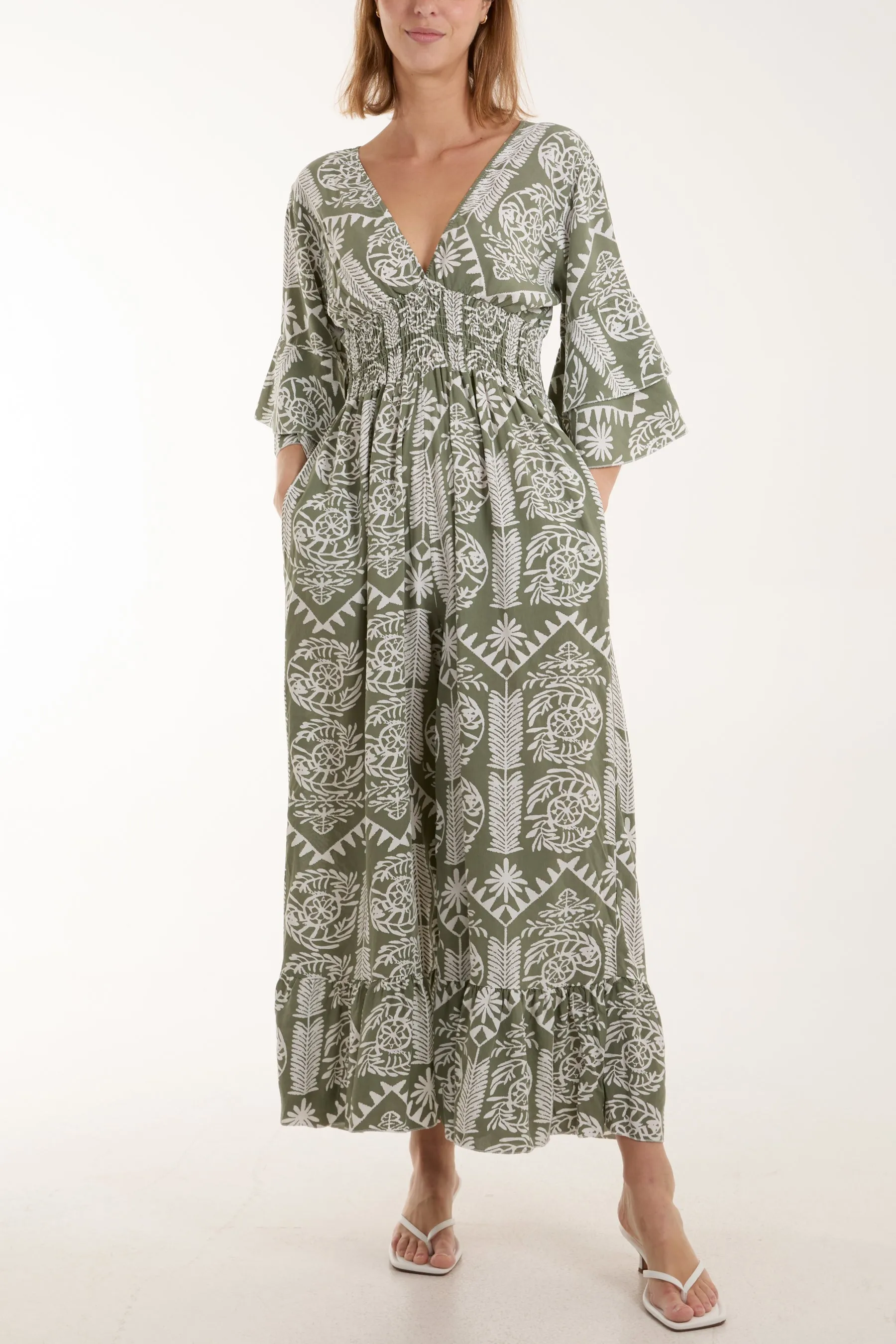 Baroque Shirred Bodice Jumpsuit