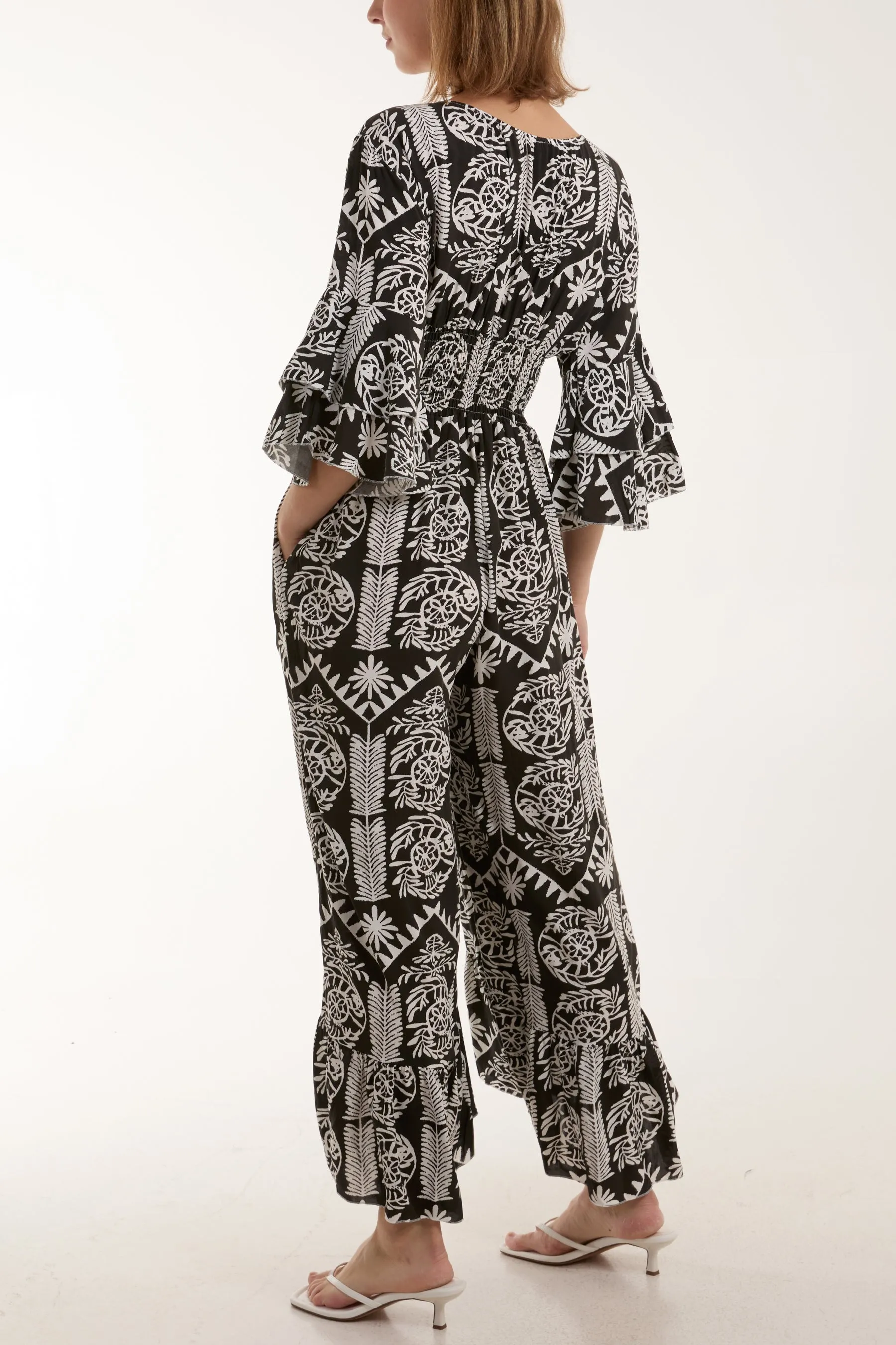 Baroque Shirred Bodice Jumpsuit