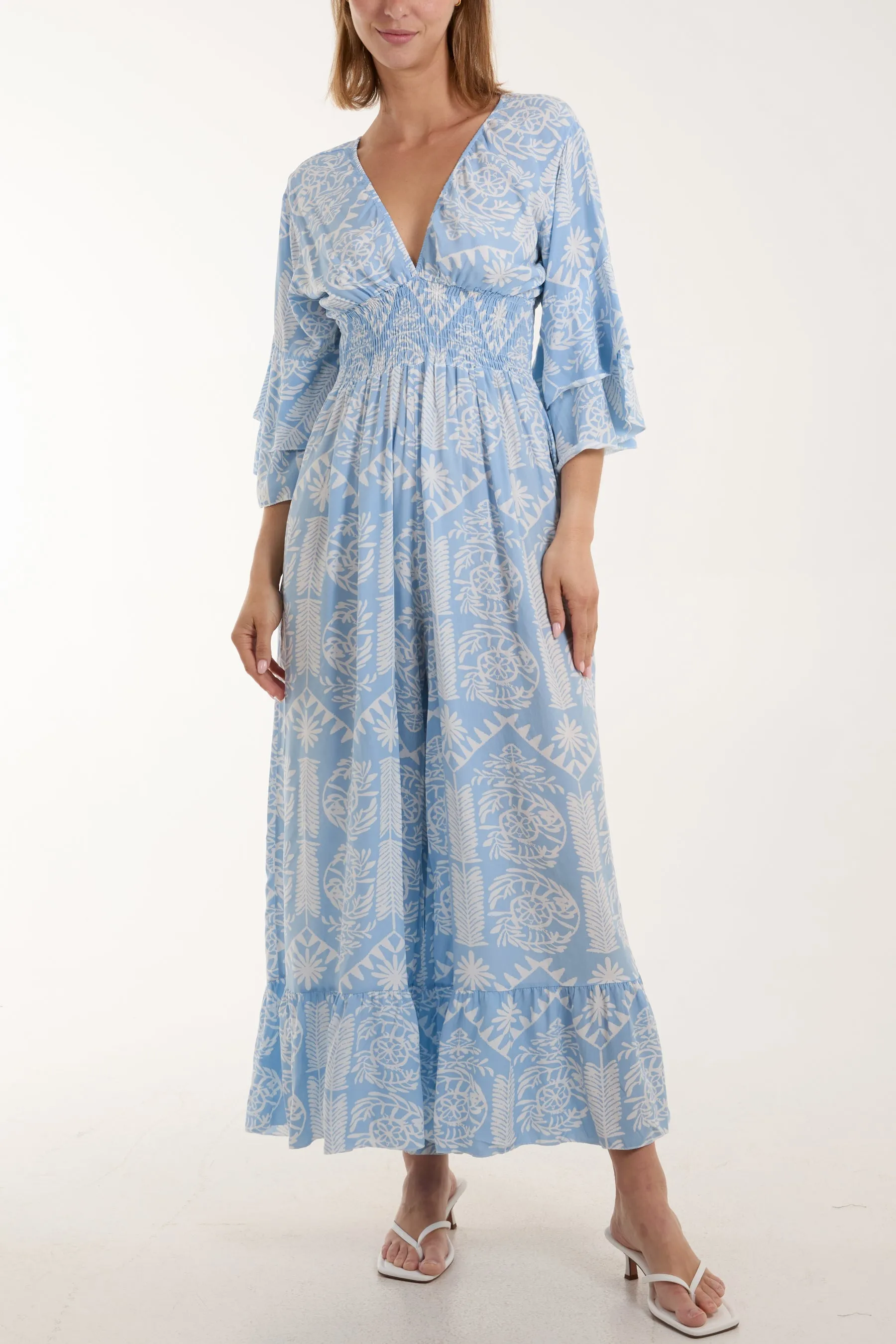 Baroque Shirred Bodice Jumpsuit