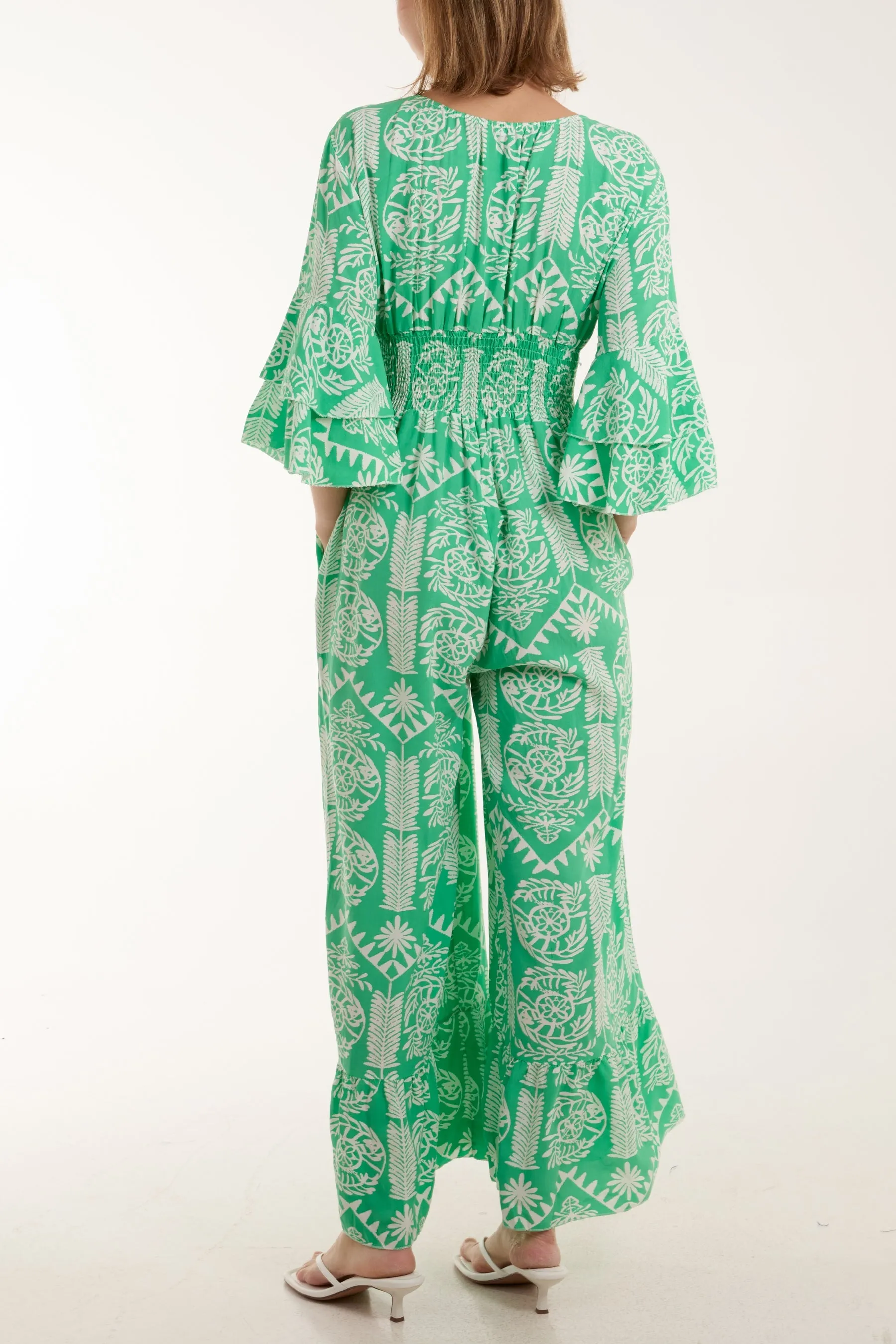 Baroque Shirred Bodice Jumpsuit