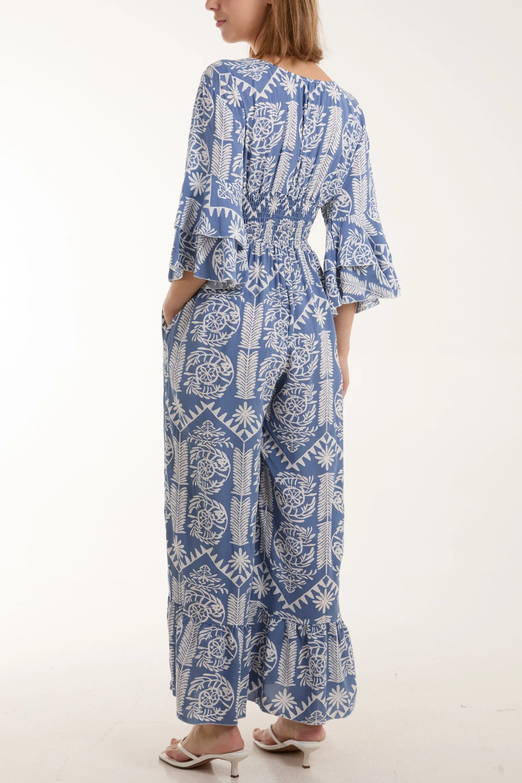 Baroque Shirred Bodice Jumpsuit