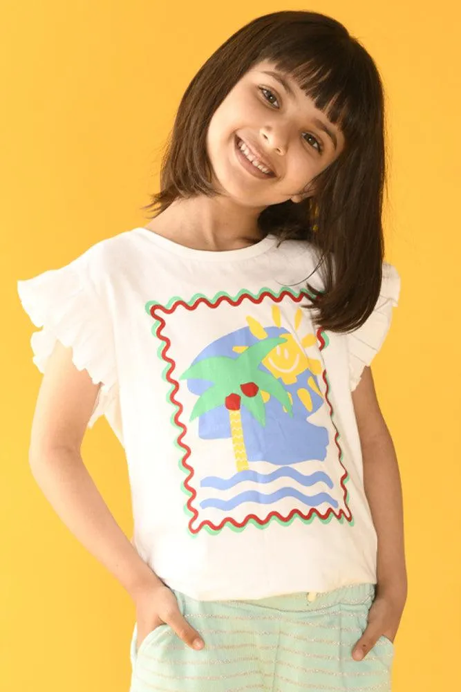 BEACH VIBES SUMMER GIRLS T-SHIRT - WHITE