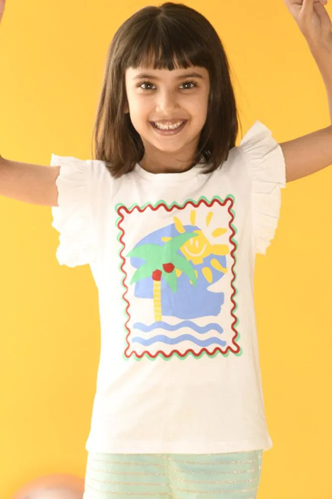 BEACH VIBES SUMMER GIRLS T-SHIRT - WHITE