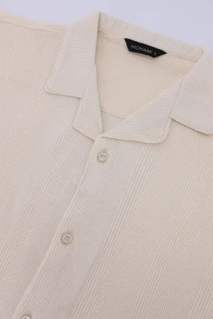 Beige Half Sleeve Button-Down Shirt