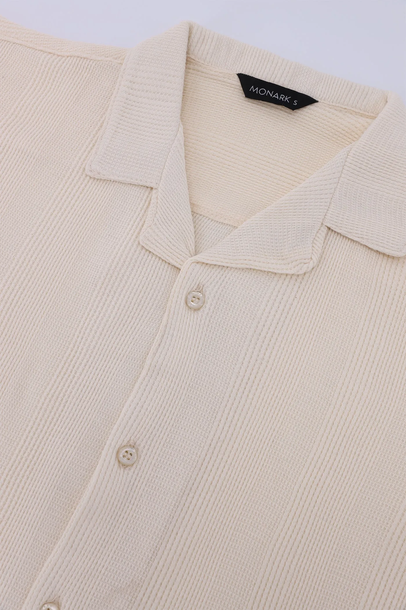Beige Half Sleeve Button-Down Shirt