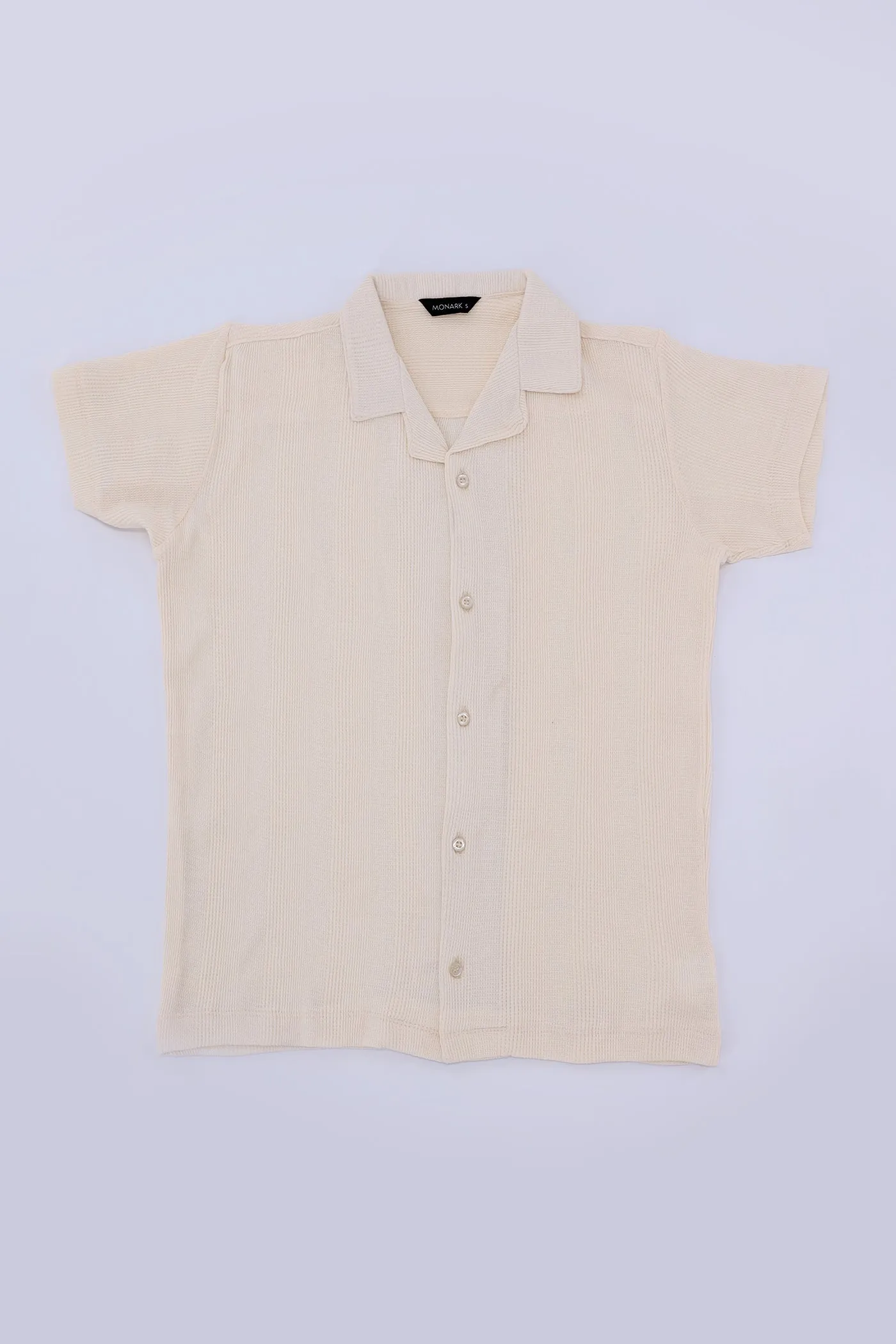 Beige Half Sleeve Button-Down Shirt