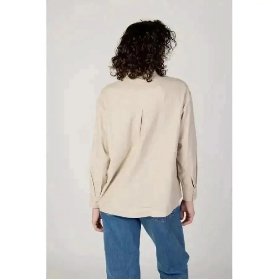 Beige Long Sleeve Women's Shirt in Linen and Viscose