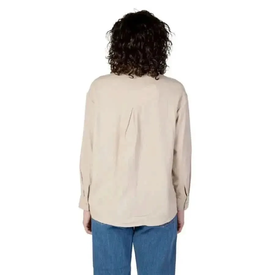 Beige Long Sleeve Women's Shirt in Linen and Viscose