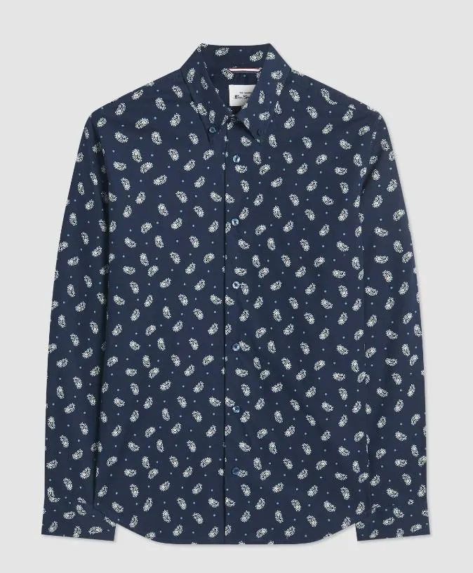 Ben Sherman Micro Paisley Print Shirt for Mens 0074125IL in Navy, 4XL-5XL