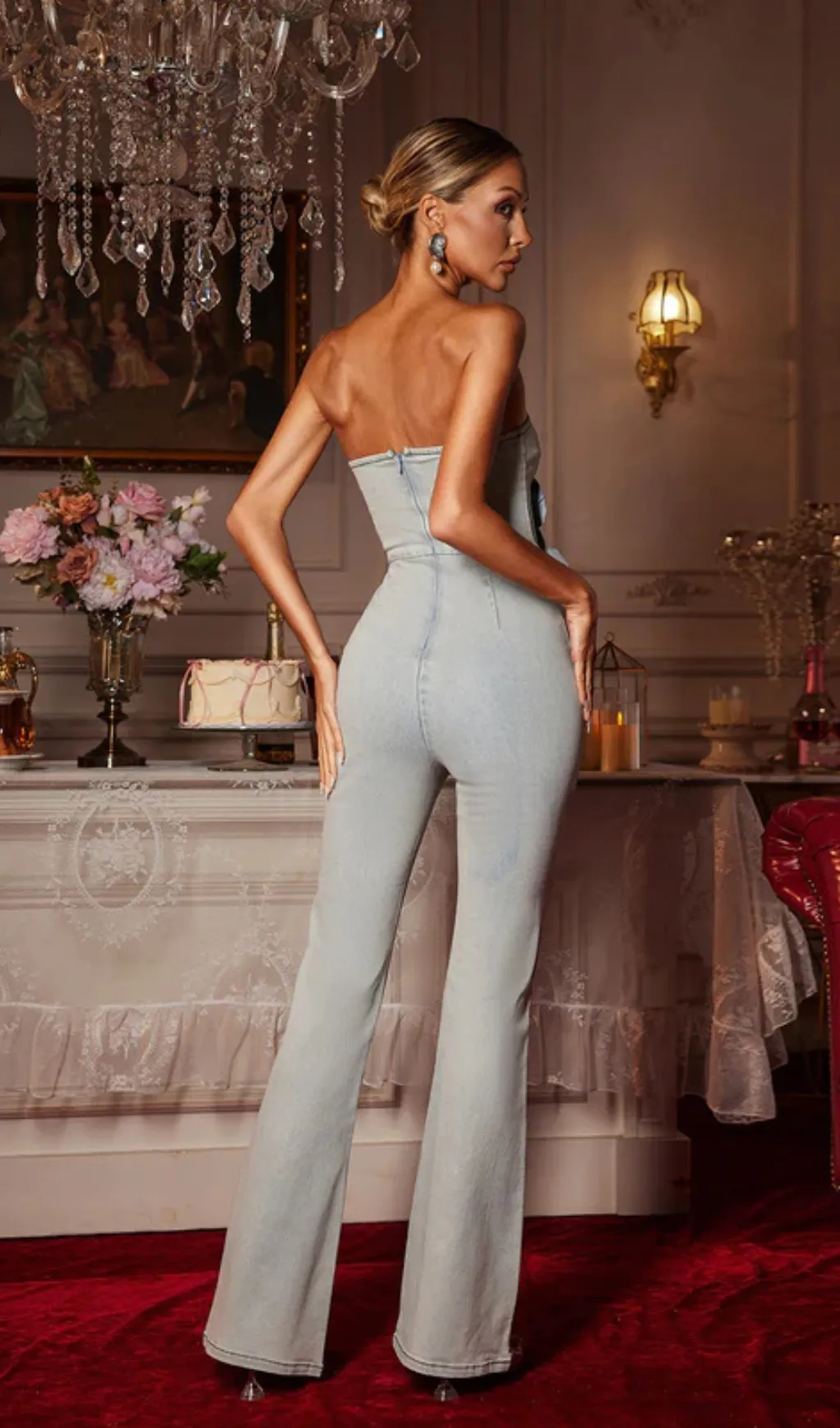 Berlin Floral Denim Jumpsuit in Light Wash