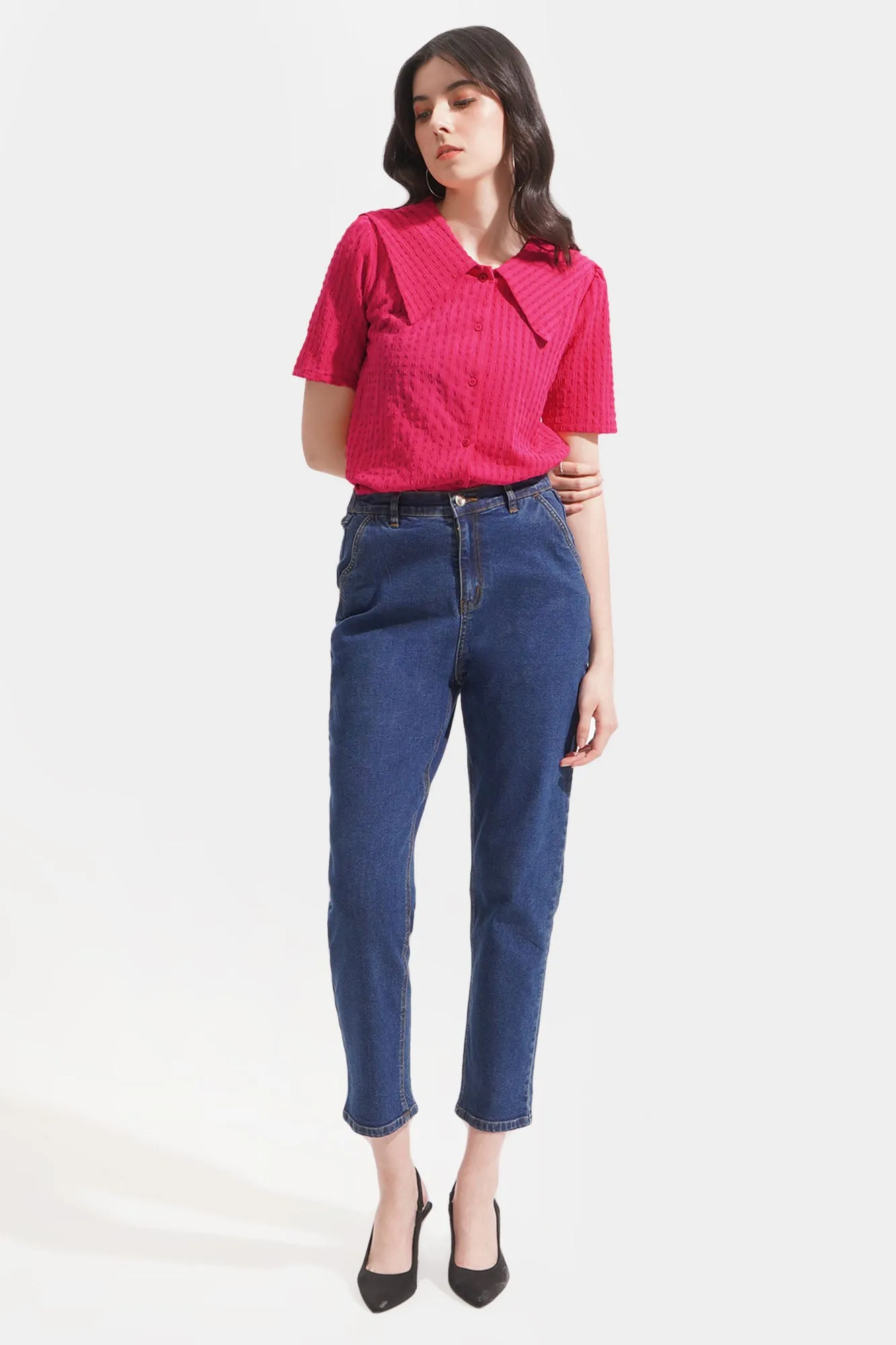 Big Collar Button Down Top