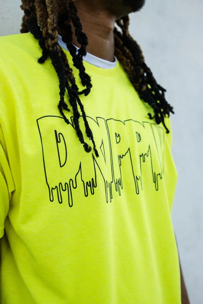Black Drippin Outline | Neon Yellow Tee (Outline Checkered Drippin Sleeves)