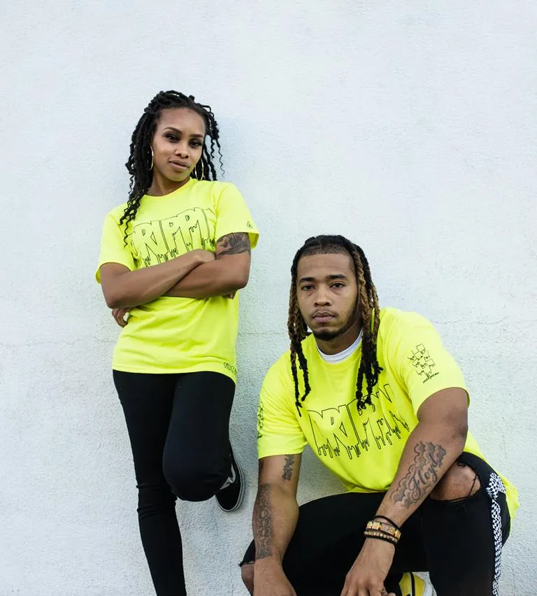 Black Drippin Outline | Neon Yellow Tee (Outline Checkered Drippin Sleeves)
