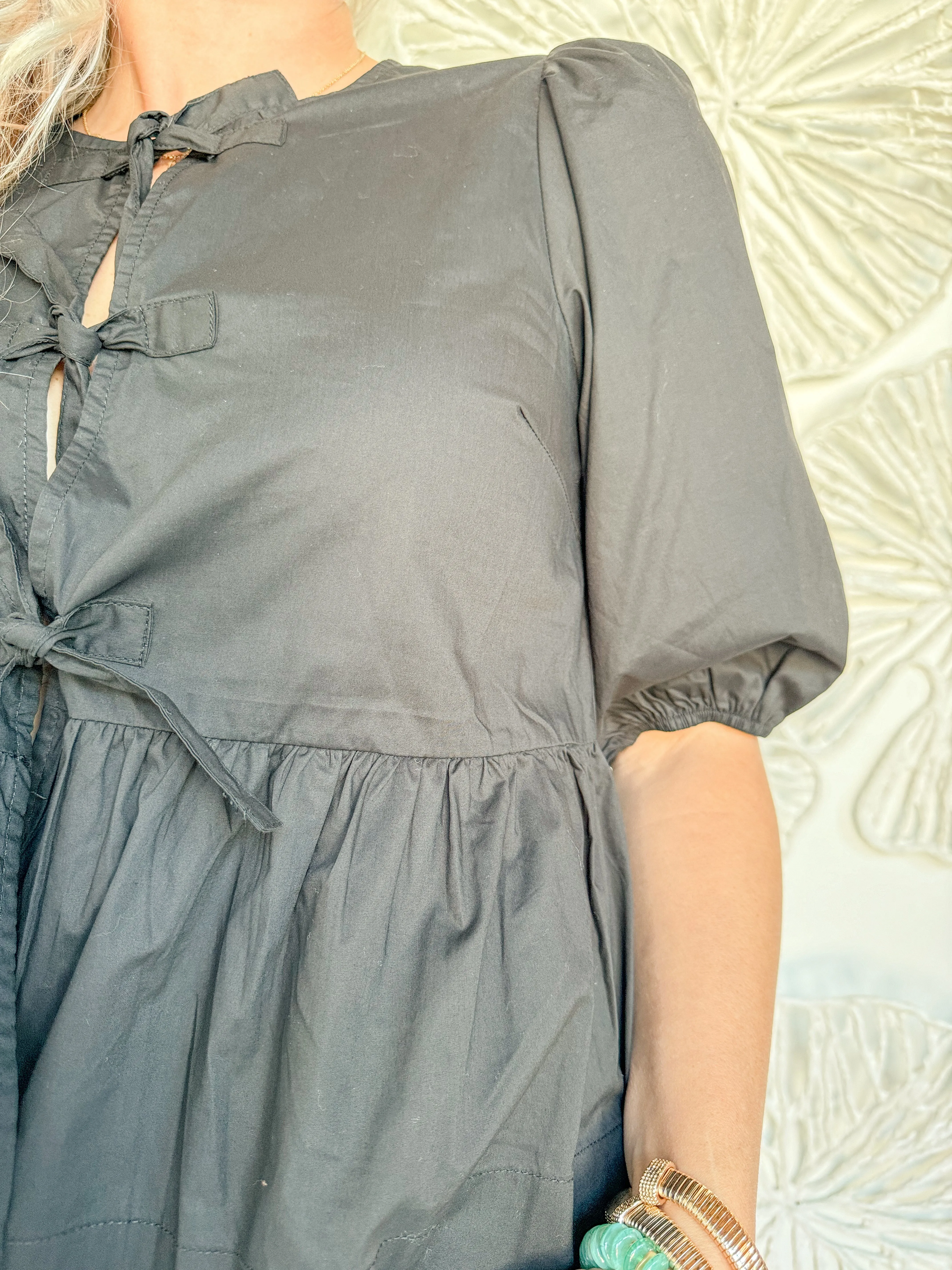 Black Front Tie Blouse